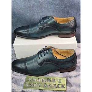 EUC Moretti Black Label Cap Toe Oxford Dark Teal Blue Leather Shoes Mens 11